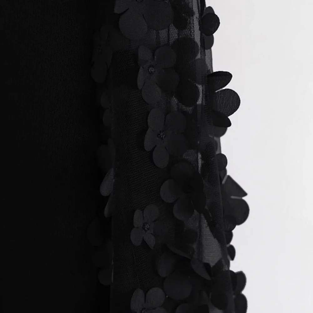 ZARA 3D Flower Mesh Sleeve Black Blouse - Picture 3 of 5